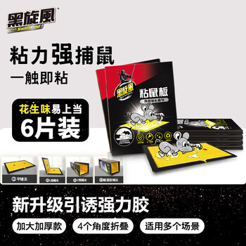 黑旋风粘鼠板强力老鼠贴克星灭鼠老鼠胶笼捕鼠器家用一窝6片装