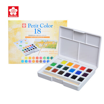 樱花(SAKURA)固体水彩颜料18色迷你套装NCW-18荷兰泰伦斯便携透明水彩写生学生绘画用品速写马克笔绘画