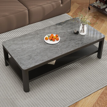 凡社 茶几客厅简约现代 钢化玻璃仿岩板大理石纹双层储物办公茶桌
