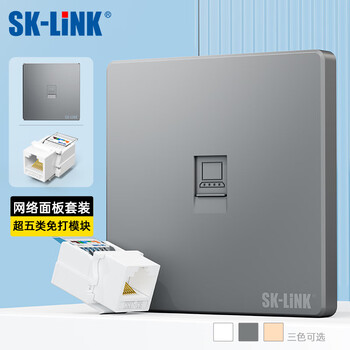 SK-LINK 超五类网络模块面板套装 cat5e非屏蔽免打信息模块网线插座 单口86型电脑面板套装 灰色