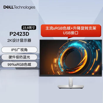 戴尔(DELL)电脑办公显示器 23.8英寸 2K显示器 IPS 硬件级防蓝光 旋转升降支架 微边框 接口丰富 P2423D
