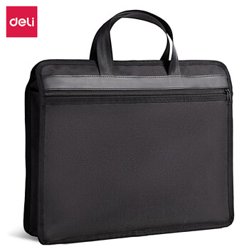 得力（deli）公文包双层男女士便携商务包电脑包立体式事务包手提包拉链袋会议包资料文件袋收纳袋 黑色BG210