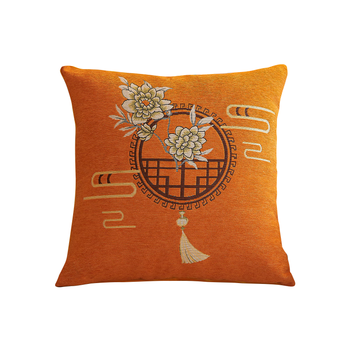 恒源祥纯色刺绣抱枕套办公室汽车家用靠枕芯套午睡枕套 45x45cm