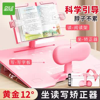 递乐 坐姿矫正器12度斜面写字板倾斜书写架带阅读架桌面斜板小学生防低头防驼背书桌面款神器 899粉色