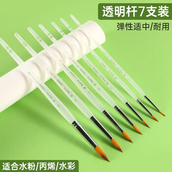 马格利特水彩画笔水彩笔专业工具套装尼龙毛动物毛水粉笔勾线笔水彩毛笔可水洗初学者美术绘画鱼-7支透明杆