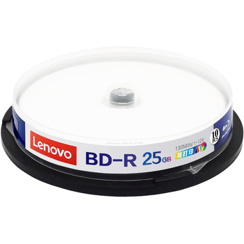 联想（Lenovo）BD-R 刻录光盘 6-12速25GB 空白光盘 蓝光 可打印 档案系列 桶装10片 大容量备份 刻录稳定