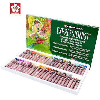 樱花(SAKURA)油画棒蜡笔 中粗型精致50色套装 儿童安全绘画画笔美术彩绘工具软性油性粉彩棒玩具礼物美术写生