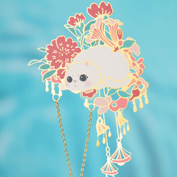 奉旨故宫文创 宫猫花影-十二花神故宫猫书签1个 黄铜金属创意 学生生日毕业礼物 五月石榴	