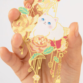 奉旨故宫文创 宫猫花影-十二花神故宫猫书签 黄铜金属创意 学生生日毕业礼物 十一月月季单支装	