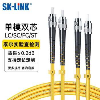 SK-LINK 光纤跳线 ST-ST电信级单模双芯千兆万兆UPC光纤线机房收发器尾纤 低烟无卤 SK-TXSM-2STST3M 3米