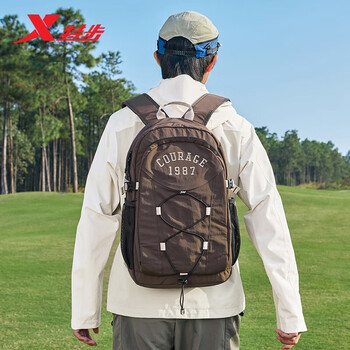 特步情侣男女学生大容量户外运动双肩包时尚百搭 咖啡 均码 