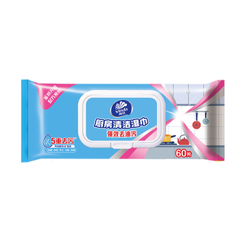 维达（Vinda）厨房清洁湿巾60片*6包（清新柠檬香）强效去油污厨房用纸湿巾