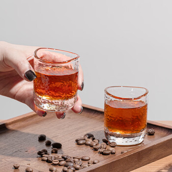 泰摩日式锤目纹耐热玻璃杯茶杯 单品咖啡杯 咖啡品杯2个装