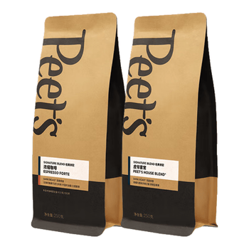 Peet's Coffee皮爷peets 咖啡豆250g*2包(浓缩+家常+随机品牌周边*1)-深烘