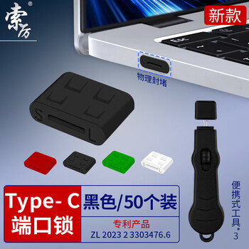 索厉 TYPE- C端口锁物理安全锁接口锁 可拆卸带钥匙 接口防盗防尘/工具3把+黑色塞子50个装/20512