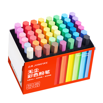 众未（JONEVEE）32色48支彩色粉笔六角彩色无尘粉笔无毒黑板报老师专用黑板画绘画儿童教学彩色ZWCK-6483