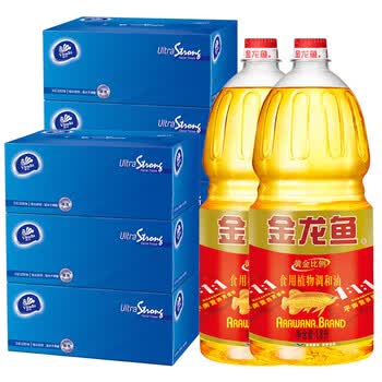 金龙鱼【抽纸+食用油】V2260抽纸100抽3盒*2+黄金比例稻谷调和油1.8L*2