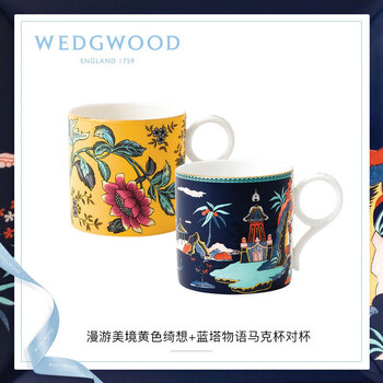 Wedgwood威基伍德漫游美境黄色绮想+蓝塔物语马克杯对杯套盒
