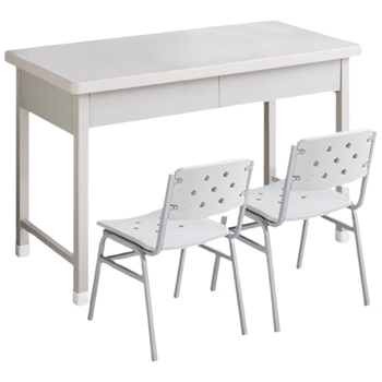 花都家美 营具学习桌椅组合钢制双人办公桌子学习椅(两抽一桌两椅) XZS213