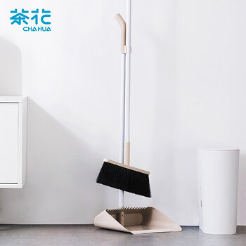 茶花扫把簸箕套装家用不锈钢杆扫帚畚箕组合两件套 浅咖色213001