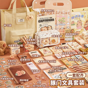 三年二班卡皮巴拉文具套装礼盒女孩生日礼物笔记本女生手账本圣诞节礼物学习用品 基础套装+密码箱