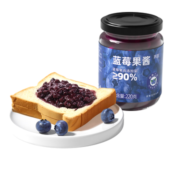 丙田 蓝莓果酱220g 0脂肪果肉无添加蔗糖 烘焙面包涂抹水果酱儿童冲饮