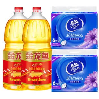 金龙鱼【抽纸+食用油】V2239抽纸130抽6包*2+黄金比例稻谷调和油1.8L*2