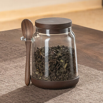 格娜斯茶叶罐透明玻璃瓶密封罐家用高档储存茶叶收纳罐带勺咖啡豆白糖罐