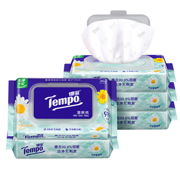 得宝（TEMPO）一博同款 洋甘菊湿厕纸 40片*5包 植萃精华 可冲散 湿纸巾 湿巾 