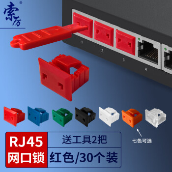 索厉 网口锁 可拆卸网口塞/RJ45端口锁/电脑交换机工控机/工具2把+红色30个/外盖式网口防尘塞/ 20190