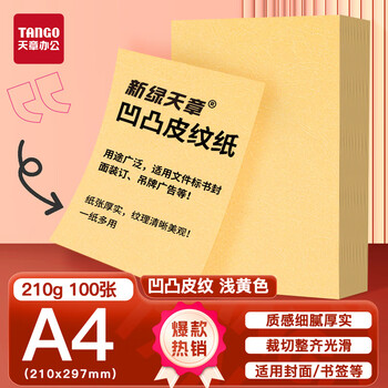 天章 （TANGO）A4封面纸 双面凹凸皮纹纸 压纹纸 云彩纸封皮纸 彩色卡纸 标书封面硬厚手工卡纸 浅黄色210g 100张