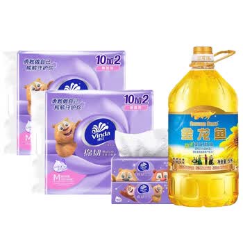 金龙鱼【抽纸+食用油】V2836抽纸80抽12包*2提+阳光葵花籽油5L端午福利