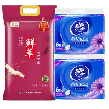 金龙鱼【抽纸+大米】V2239抽纸130抽6包*2提+鲜萃长粒香5kg 端午节送人