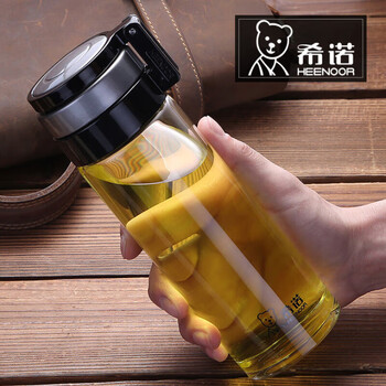 希诺（heenoor）单层玻璃杯大容量便携提环运动水杯过滤泡茶杯子XN-6076 695mL