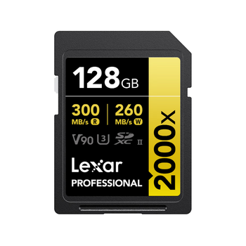 雷克沙（Lexar）128GB SD存储卡 U3 V90 8K视频摄像相机内存卡 读300MB/s 写260MB/s 高速读取录制（2000x）