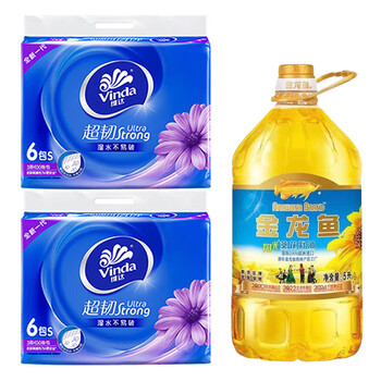 金龙鱼【抽纸+食用油】V2239抽纸130抽6包*2提+阳光葵花籽油5L 商务送礼