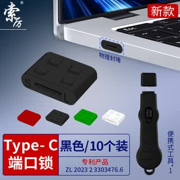 索厉 TYPE- C端口锁物理安全锁接口锁 可拆卸带钥匙 接口防盗防尘/工具1把+黑色塞子10个装/20511