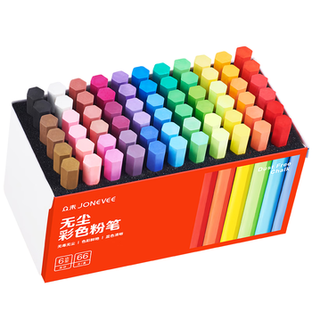 众未（JONEVEE）32色66支彩色粉笔六角彩色无尘粉笔无毒黑板报老师专用黑板画绘画儿童教学彩色ZWCK-6663