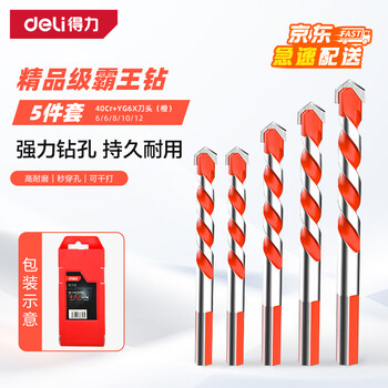 得力（deli）霸王钻头瓷砖混凝土打孔麻花钻头木工开孔器水钻头 精品级5件套