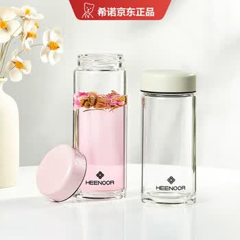 希诺（heenoor）玻璃杯女士单层加厚花茶杯高颜值便携家用水杯子颜色随机260ml