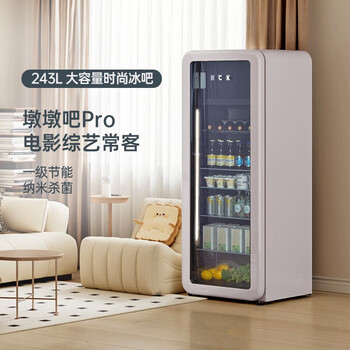 HCK哈士奇 复古冰吧冰箱透明玻璃门冰箱客厅冷藏展示恒温节能一级能效 SC-330RD-S 暖灰色 243L
