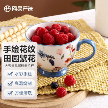 网易严选田园手绘早餐杯水杯 微波炉陶瓷马克杯 田园繁花-400ml礼物家居馆