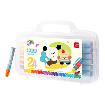 得力（deli）24色六角杆油画棒带延长器蜡笔易上色炫彩棒彩笔儿童幼儿学生画画具HM859-24