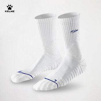 卡尔美（KELME）篮球袜男专业实战长筒袜青少年夏季运动跑步袜子 白蓝色 L