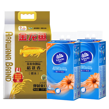 金龙鱼【抽纸+大米】V2223抽纸120抽4包*2提+御品稻花香5kg 节日礼品