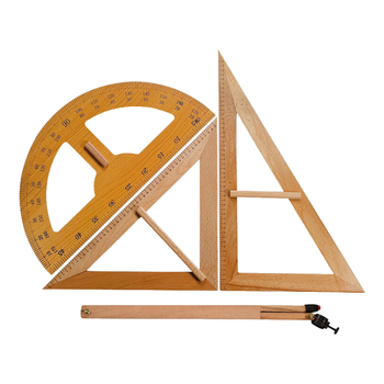 六鑫三角板教师用量角器学具教具榉木木质小学生初中生数学教具文具学习用品开学季教师节送礼礼物