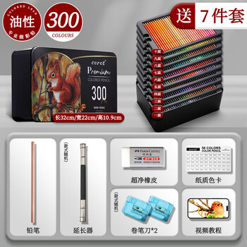 马格利特彩铅美术生专用油性彩色铅笔绘画彩铅初中生用多色可擦彩笔小学生美术水溶性画笔300色+工具7件套