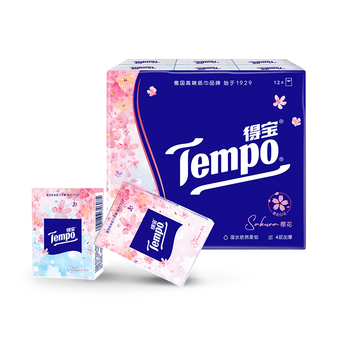 得宝（TEMPO）一博同款 手帕纸 樱花味4层7张*12包 湿水不破 纸巾小包 面巾纸