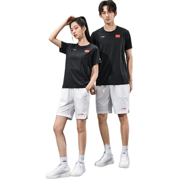 李宁（LI-NING）乒乓球服国家队荣耀国旗速干T恤训练运动服短袖文化衫上衣 XS 