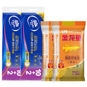 金龙鱼【卷纸+大米】V4492卷纸12卷*2提+精选珍珠米5kg*2袋 节日福利